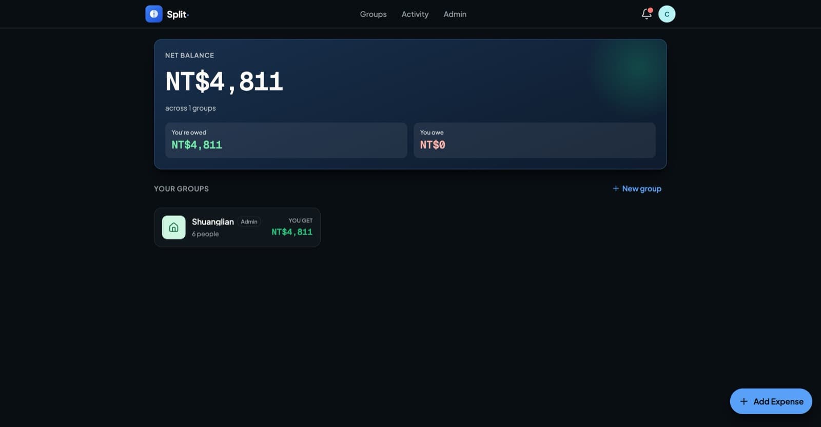 Split Bill — Group Expense Splitting App — live app screenshot